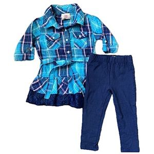 Real Love 2 Piece Matching Outfit Shirt & Pants Size 18 Months Blue Pink
